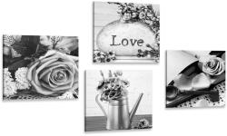 Dovido Set tablouri natura moartă vintage în alb-negru cu inscripție Love - 4x 40x40
