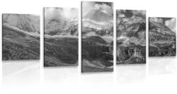 Dovido Tablou 5-piese peisaj montan maiestuos în design alb-negru - 200x100