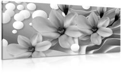 Dovido Tablou floare magnolie pe fundal abstract alb-negru - 60x30