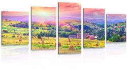Dovido Tablou 5-piese grămadă de fân în munțiile carpațiilor - 100x50