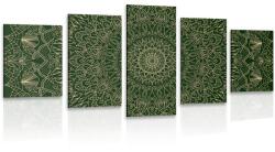 Dovido Tablou 5-piese Mandala ornamentată detaliată în colarea verde - 150x75