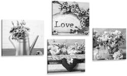 Dovido Set tablouri natura moartă romantică vintage în alb-negru - 4x 40x40
