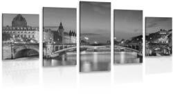 Dovido Tablou 5-piese panorama orbitoare ale Parisului în design alb-negru - 200x100