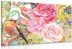 Dovido Tablou păsărică vintage cu flori - 40x30