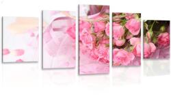 Dovido Tablou 5-piese buchet romantic de trandafiri roz - 100x50