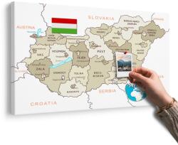 Dovido Tablou pe plută hartă bej discretă a Ungariei - 150x100 peg
