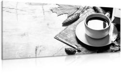Dovido Tablou o cană de cafea cu atingere de toamnă în design alb-negru - 140x70