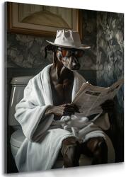 Dovido Tablou câine cu ziar pe toaletă - 60x90
