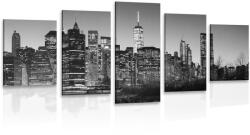 Dovido Tablou 5-piese centrul New York-ului în design alb-negru - 200x100