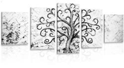Dovido Tablou 5-piese simbolul copacul vieții în design alb-negru - 150x75