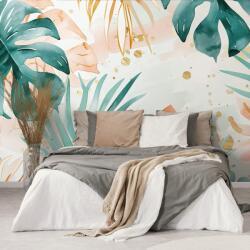 Dovido Tapet frunze tropicale verde-portocaliu - 245x270