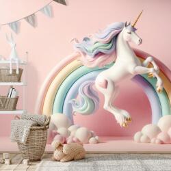 Dovido Fototapet autoadeziv unicorn pastelat în curcubeu - 196x132