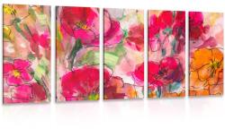 Dovido Tablou 5-piese natura moartă florală pictată - 150x75