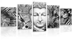Dovido Tablou 5-piese Budha pe un fundal exotic în design alb-negru - 150x75