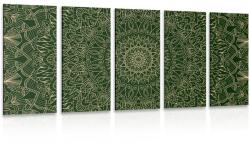 Dovido Tablou 5-piese Mandala ornamentată detaliată în culoarea verde - 100x50