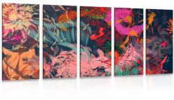 Dovido Tablou 5-piese flori în design abstract - 150x75
