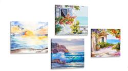 Dovido Set tablouri atingere de mare în imitație de pictură în ulei - 4x 60x60