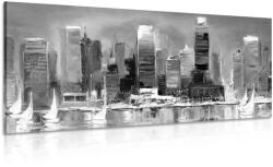 Dovido Tablou oraș pe coastă în design alb-negru - 200x100