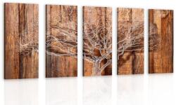 Dovido Tablou 5-piese copac pe fundal de lemn - 200x100