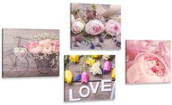 Dovido Set tablouri natura moartă florală delicată cu inscripție Love - 4x 40x40
