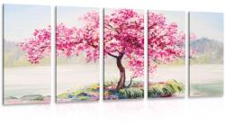 Dovido Tablou 5-piese cireș oriental în design roz - 150x75