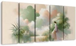 Dovido Tablou 5-piese siluetă delicată între flori - 200x100