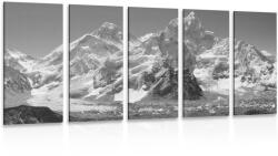Dovido Tablou 5-piese vârful minunat ale munților în design alb-negru - 100x50