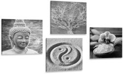 Dovido Set tablouri natura moartă Buddha în alb-negru - 4x 60x60