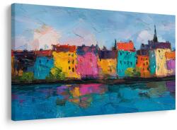 Dovido Tablou case multicolore lângă râu - 150x100