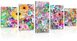 Dovido Tablou 5-piese de flori viu colorate - 100x50