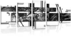 Dovido Tablou 5-piese abstracție de lux în design alb-negru - 100x50