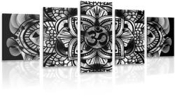 Dovido Tablou 5-piese Mandala sănătății în design alb-negru - 150x75