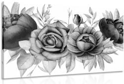 Dovido Tablou combinație fermecătoare de flori și frunze în design alb-negru - 150x100