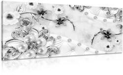 Dovido Tablou bijuterii florale de lux în design alb-negru - 120x60
