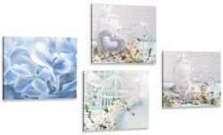 Dovido Set tablouri felinare cu floare albastră - 4x 40x40