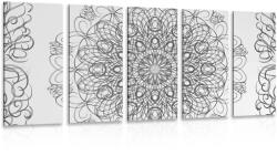 Dovido Tablou 5-piese Mandala florală abstractă în design alb-negru - 100x50