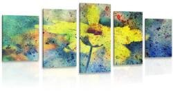 Dovido Tablou 5-piese floare galbenă cu atingere vintage - 200x100