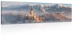 Dovido Tablou biserică lângă lac în Bled Slovenia - 150x50