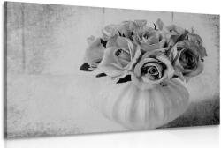 Dovido Tablou trandafiri în vază în design alb-negru - 60x40