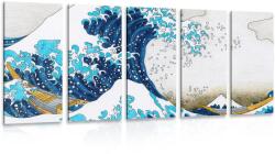 Dovido Tablou 5-piese reproducere Marele val din Kanagawa - Kacushika Hokusai - 150x75