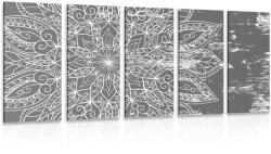 Dovido Tablou 5-piese textură de Mandala în design alb-negru - 100x50
