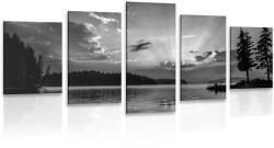 Dovido Tablou 5-piese reflexie lacului de munte în design alb-negru - 100x50