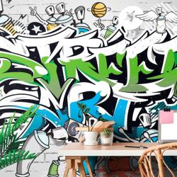 Dovido Tapet autoadeziv inscripție veselă Street Art cu spray-uri - 392x264