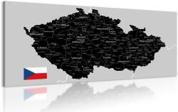 Dovido Tablou hartă gri-negru a Cehiei cu steag - 100x50