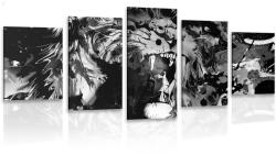 Dovido Tablou 5-piese capul de leu în design alb-negru - 150x75