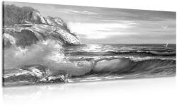 Dovido Tablou valuri de mare pe coastă în design alb-negru - 120x60