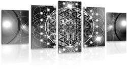 Dovido Tablou 5-piese Mandala fermecătoare în design alb-negru - 150x75