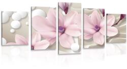 Dovido Tablou 5-piese magnolia pe un fundal abstract - 100x50