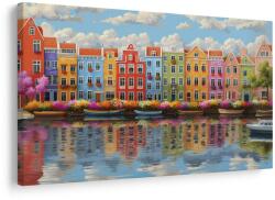 Dovido Tablou case colorate lângă canal - 90x60 - dovido - 208,59 RON