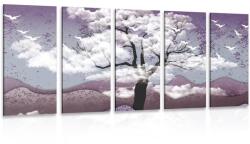 Dovido Tablou 5-piese copac acoperit de nori - 200x100